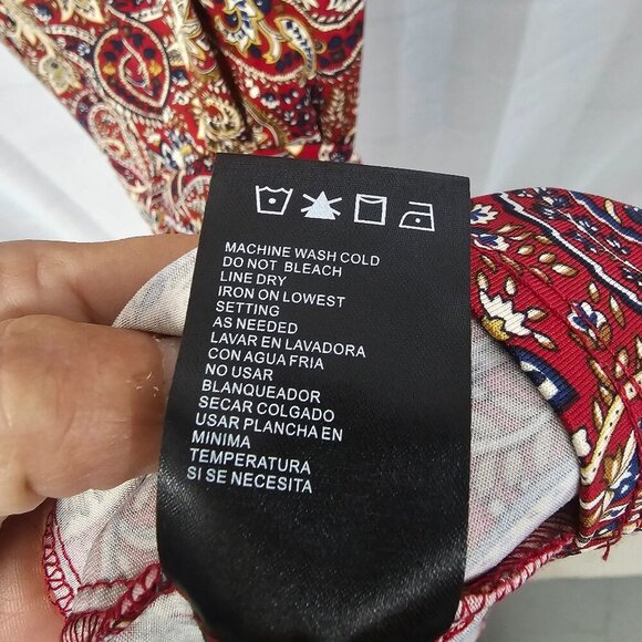 Perceptions Red Tan Paisley Midi Dress Sleeveless Boho L - Picture 11 of 12